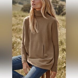 Garnet Hill Women's Tan Oversized Turtleneck Sweater wool cashmere small